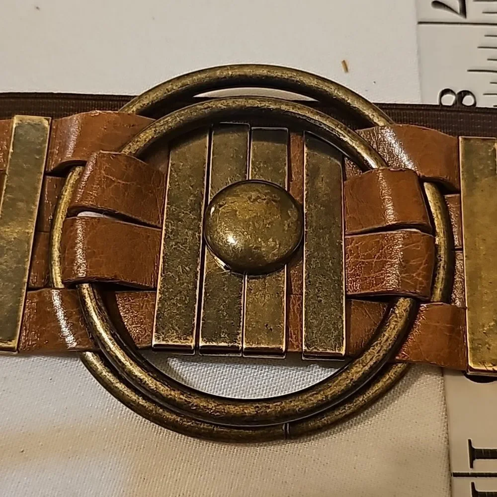 Chico's Faux Leather Jeweled Belt Size‎ S bronze, dark brown and caramel